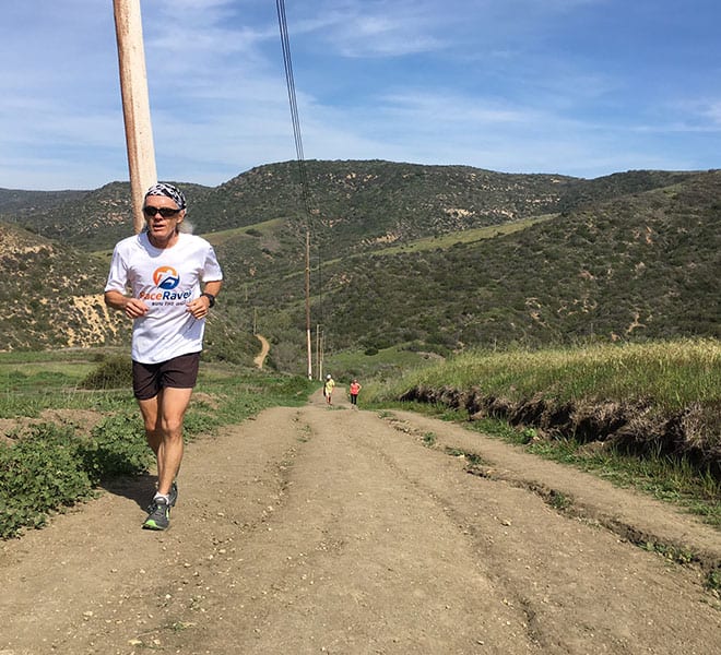 Chuck Sohaskey repping RaceRaves at Poles Trail in Crystal Cove State Park