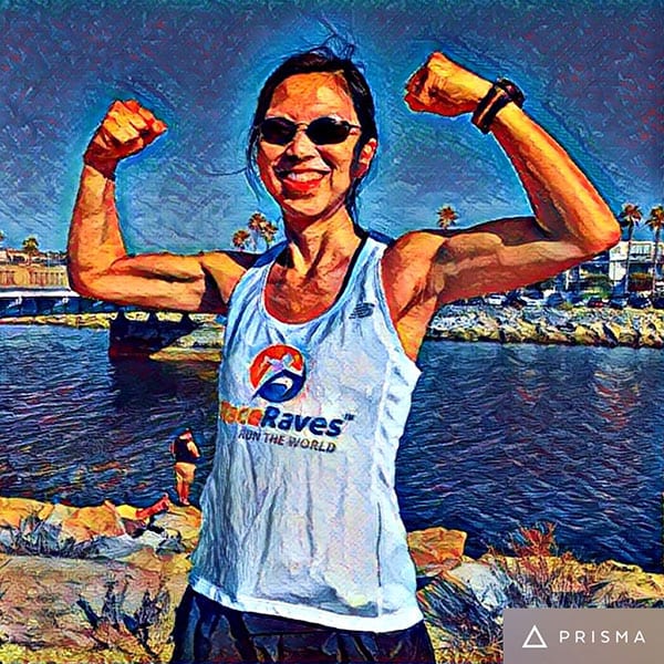 Katie Ho showing off RaceRaves at Marina del Rey jetty (Prisma)