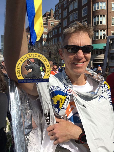 RaceRaves co-founder Mike Sohaskey at the Boston Marathon 2016