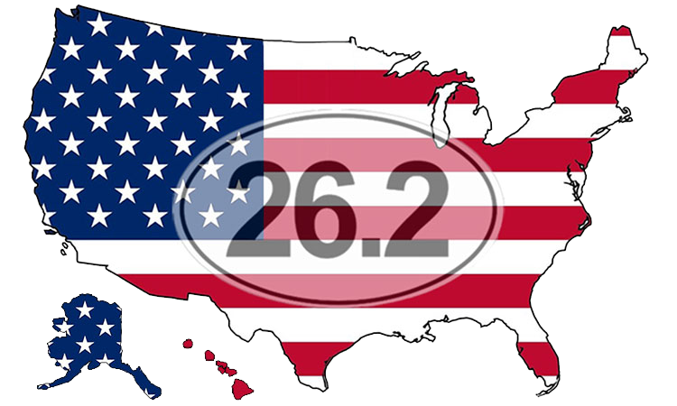 United States map with 26.2 logo