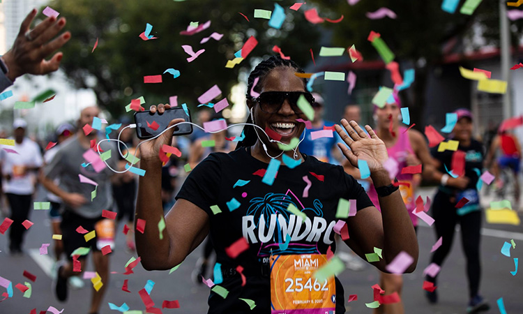 Runners celebrate at the Miami Marathon