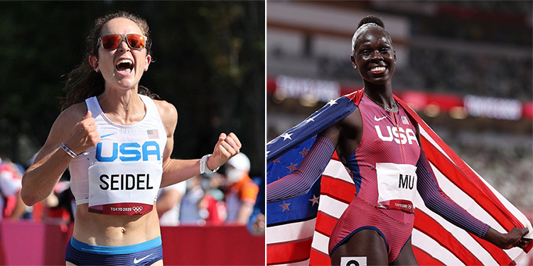Molly Seidel and Athing Mu celebrate medal performances at the Tokyo Summer Olympics