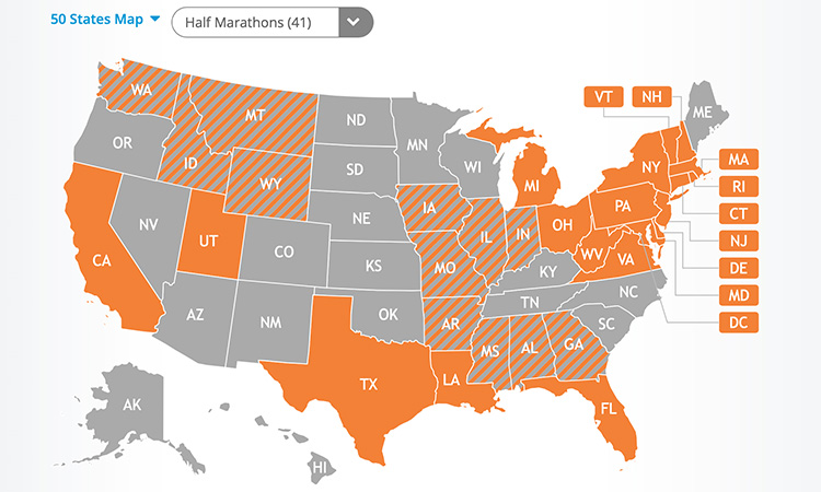 Amy Seagroves' 50 States Half Marathon Map on RaceRaves
