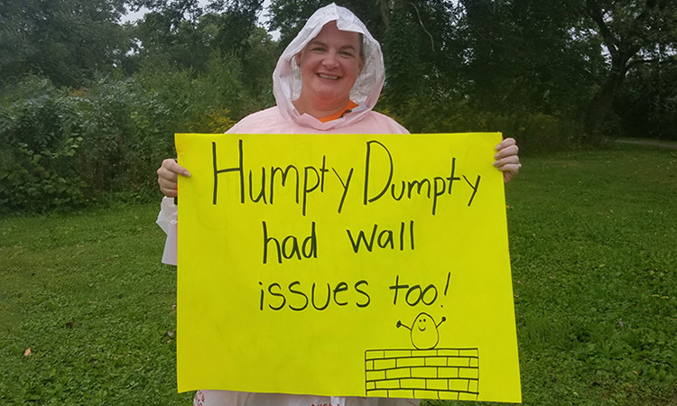 Humpty Dumpty sign, seen at the 2016 Geneva Marathon