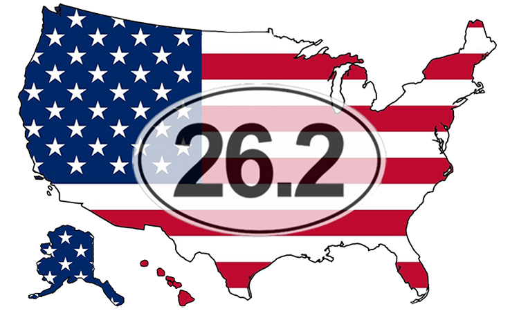 RaceRaves Best Marathons in the U.S. map with 26.2 logo