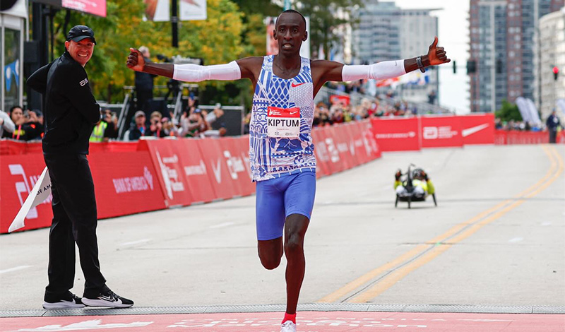 Kelvin Kiptum at the Chicago Marathon finish line