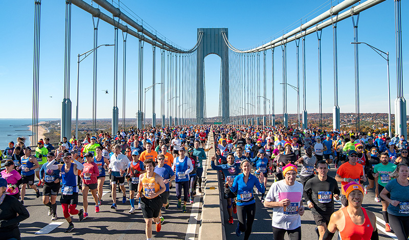Runners on the Verrazzano-Narrows Bridge at the New York City Marathon