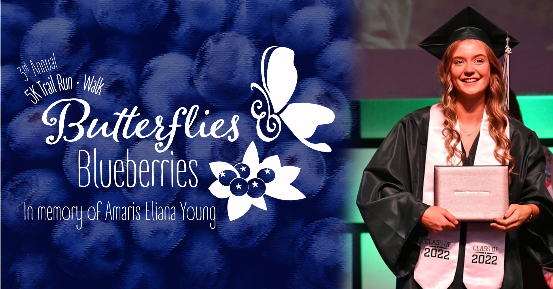 Butterflies & Blueberries 5K & 1M logo on RaceRaves