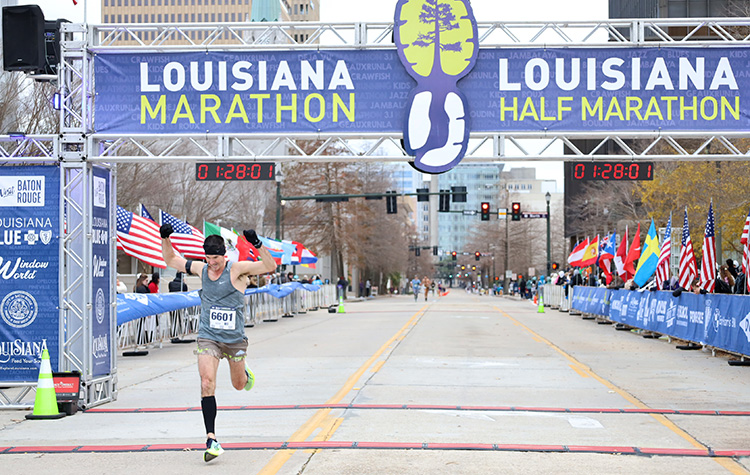 Male half marathon finisher at the Louisiana Marathon